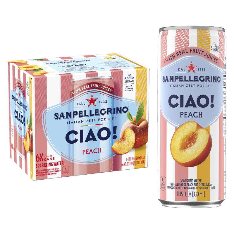 断捨離ღ* peach berry *ღ San Pellegrino Ciao! Peach Sparkling Water 6pk 330mL Can – BevMo