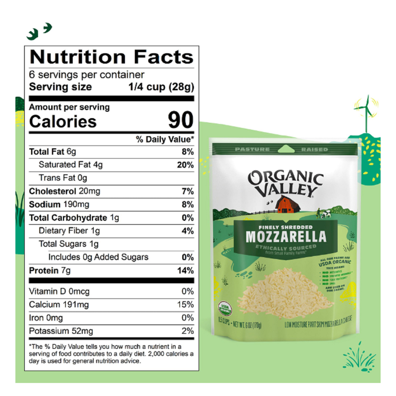 Organic Valley Part Skim Mozzarella Finely Shredded Cheese - 6oz