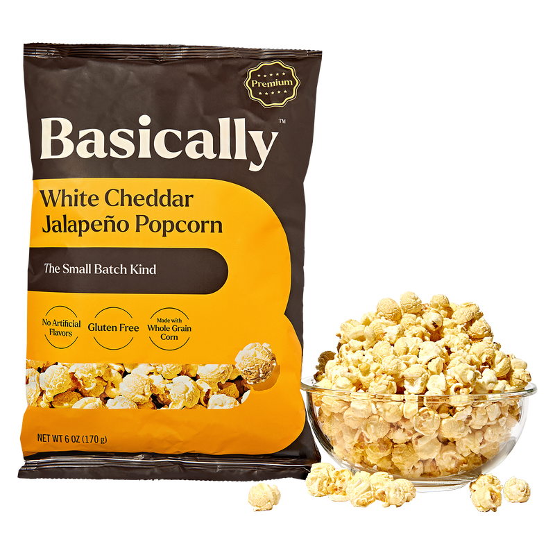 Basically Premium White Cheddar Jalapeño Small Batch Popcorn 6 oz