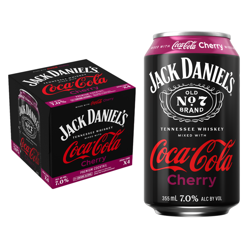Jack Daniel's & Coca-Cola Cherry 4pk 12oz Cans 7% ABV – BevMo Jack Daniel's & Coca-Cola Cherry 4pk 12oz Cans 7% ABV – BevMo