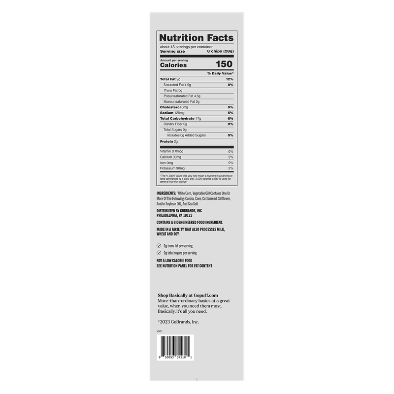 Basically Party Size Sea Salt White Corn Tortilla Chips 13oz
