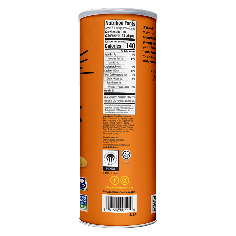 The Good Crisp Company Outback BBQ Potato Crisps 5.6oz
