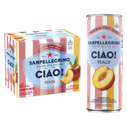 San Pellegrino Ciao! Peach Sparkling Water 6pk 330mL Can – BevMo