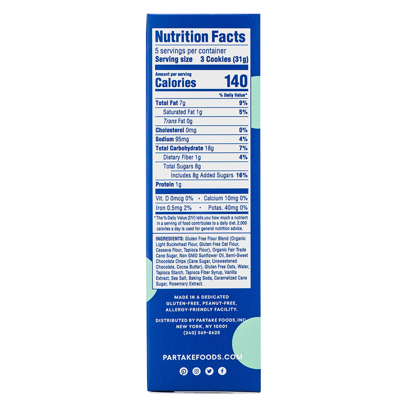 Partake Gluten Free Vegan Crunchy Chocolate Chip Cookies 5.5oz