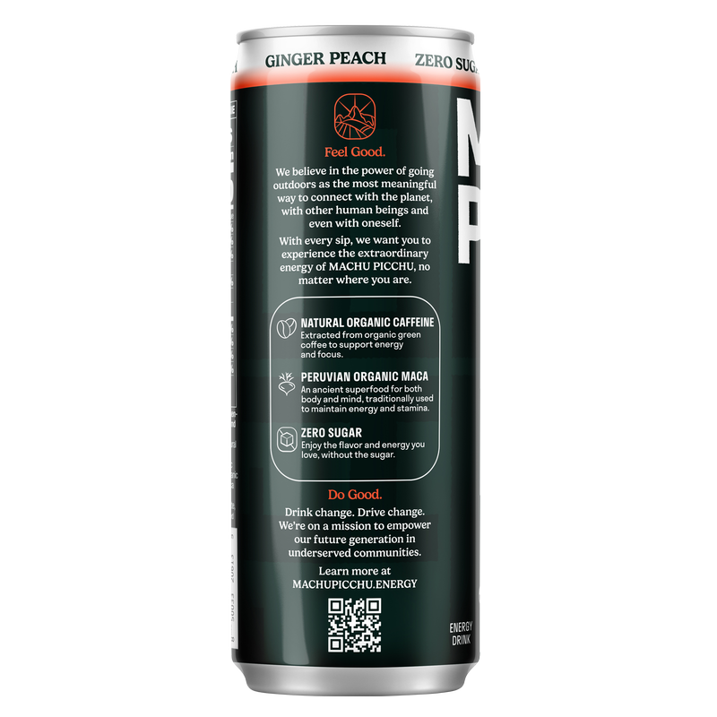 Machu Picchu Ginger Peach Energy Drink Zero Sugar 12oz Can