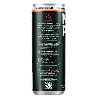 Machu Picchu Ginger Peach Energy Drink Zero Sugar 12oz Can