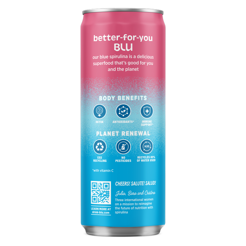 BLUwater Raspberry Yuzu Sparkling Spirulina Beverage 12oz Can