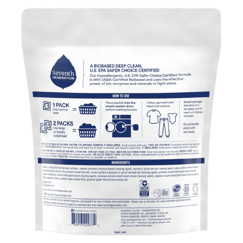 Seventh Generation Free & Clear Laundry Detergent Packs 45ct