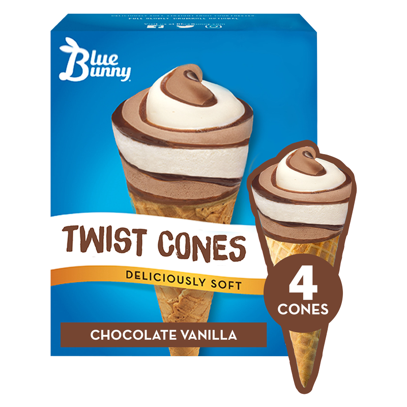 Blue Bunny Chocolate Vanilla Soft Twist Cones 4ct