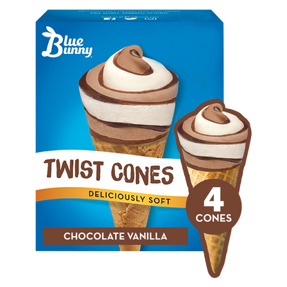 Blue Bunny Chocolate Vanilla Soft Twist Cones 4ct