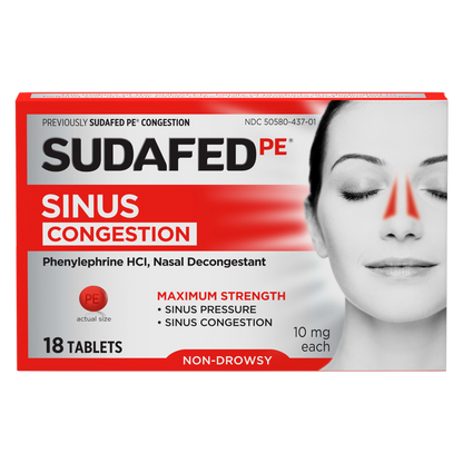 Sudafed PE Maximum Strength Sinus Pressure & Congestion Relief 18ct