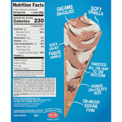 Blue Bunny Chocolate Vanilla Soft Twist Cones 4ct