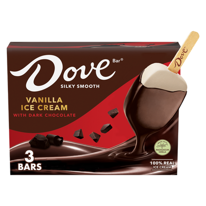 Dove Vanilla Ice Cream Bars Coated With Dark Chocolate, 3 Pack, 2.89 Oz Bars
