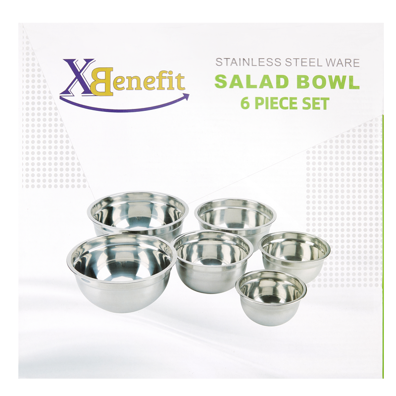 6 Piece Stainless Steel Salad, Mixing, Nesting Bowls Set – BevMo!