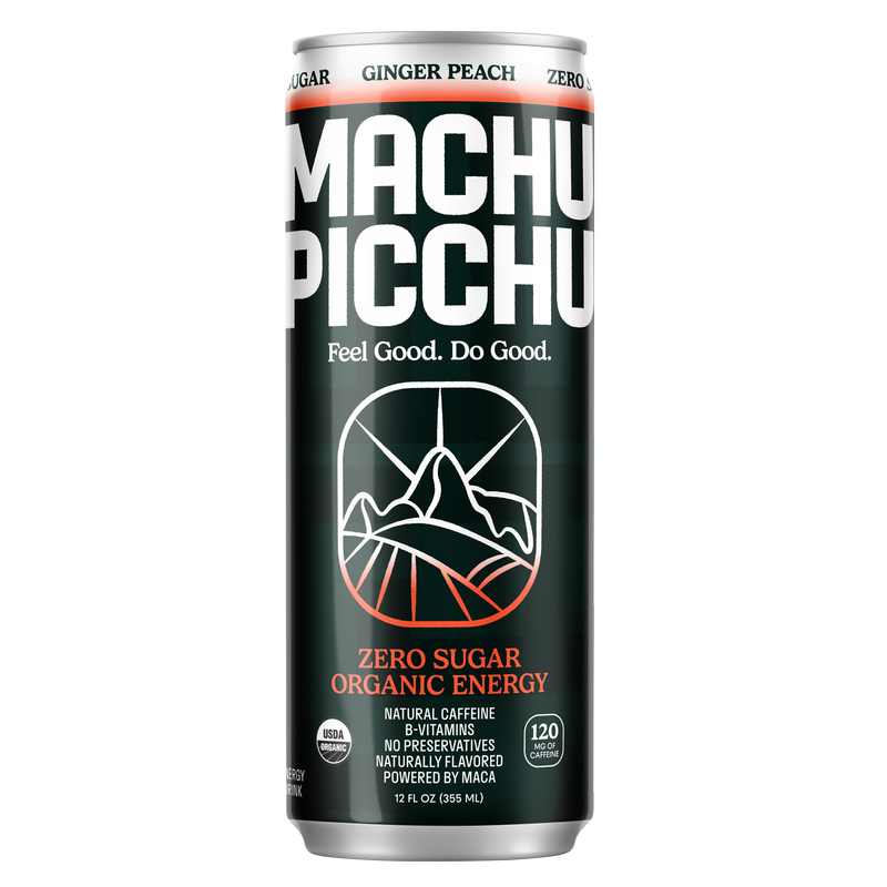 Machu Picchu Ginger Peach Energy Drink Zero Sugar 12oz Can