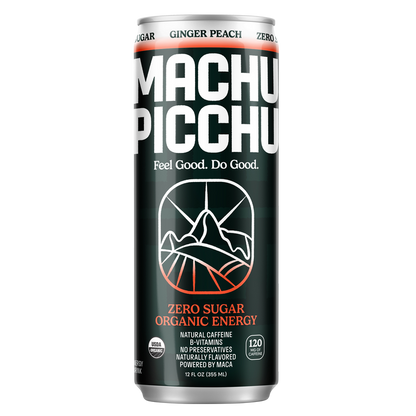 Machu Picchu Ginger Peach Energy Drink Zero Sugar 12oz Can