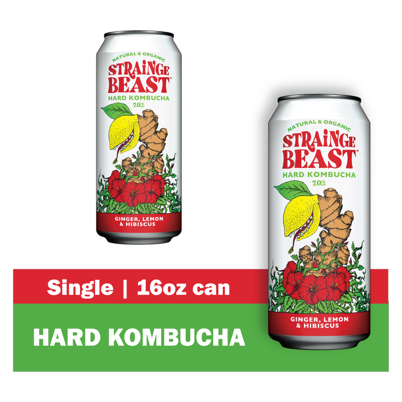 Strainge Beast Hard Kombucha Ginger Lemon Hibiscus Single 16oz Can ...