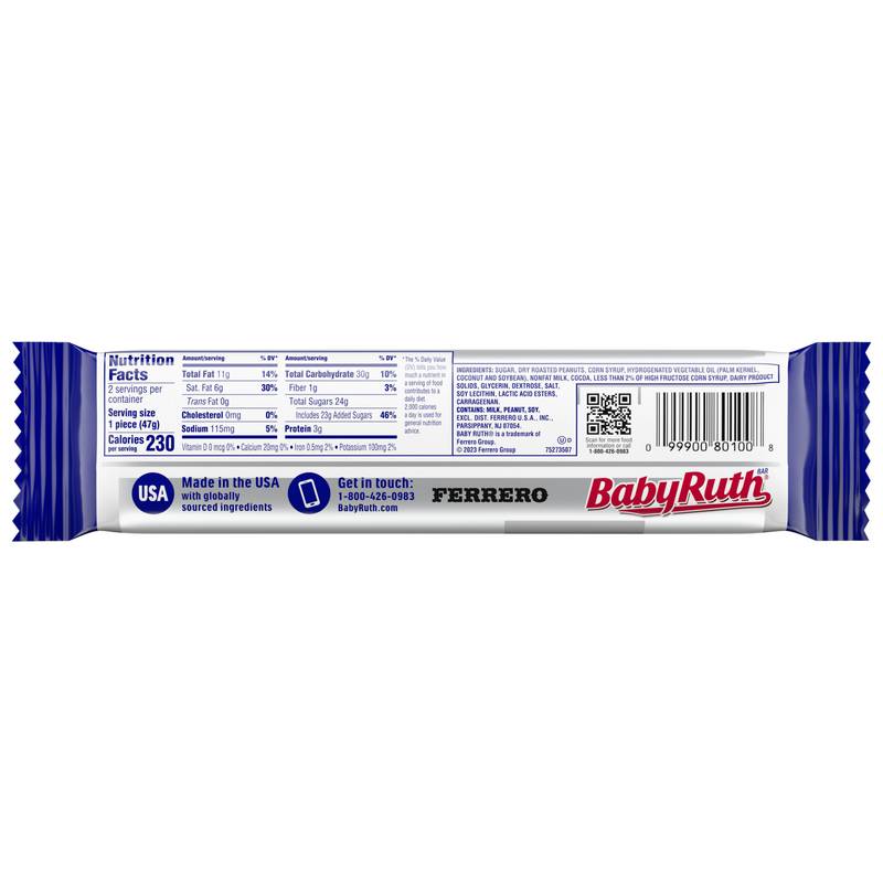 Baby Ruth Peanut Caramel Chocolate Candy Bar King Size, 3.3oz