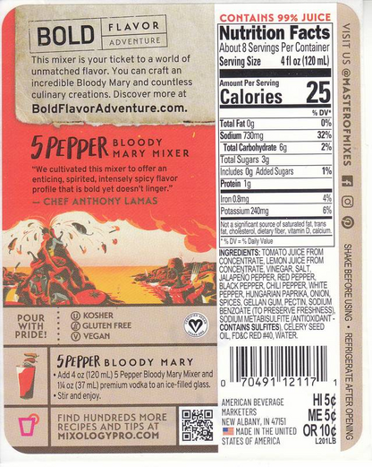Master of Mixes 5 Pepper Bloody Mary Mix 1.75L Btl