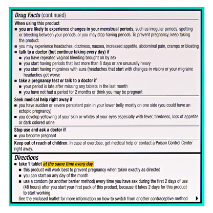 Opill Daily Oral Contraceptive Tablets