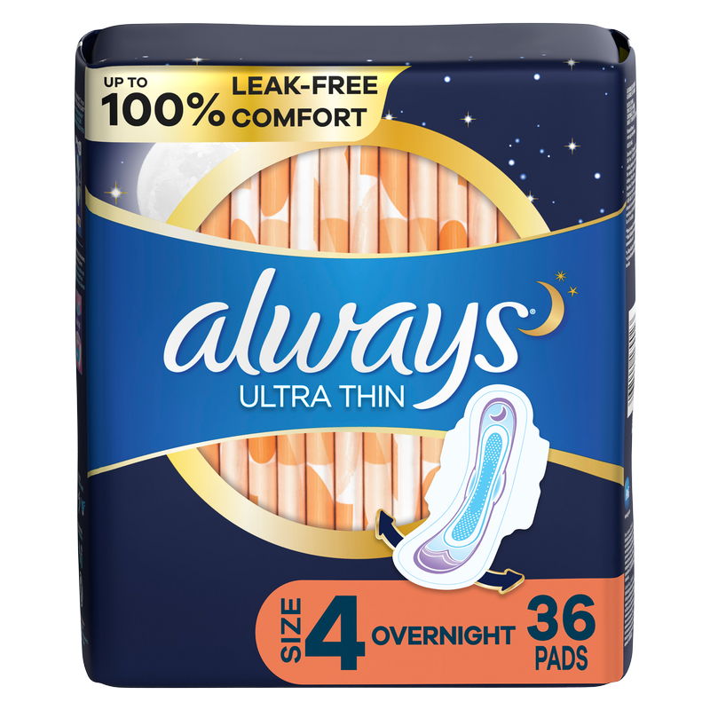 Always Ultra Thin Overnight Pads with Wings Size 4 36ct