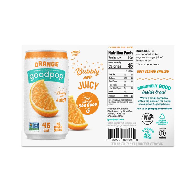GoodPop Orange Juice Bubbly Water Water 6pk Mini Can