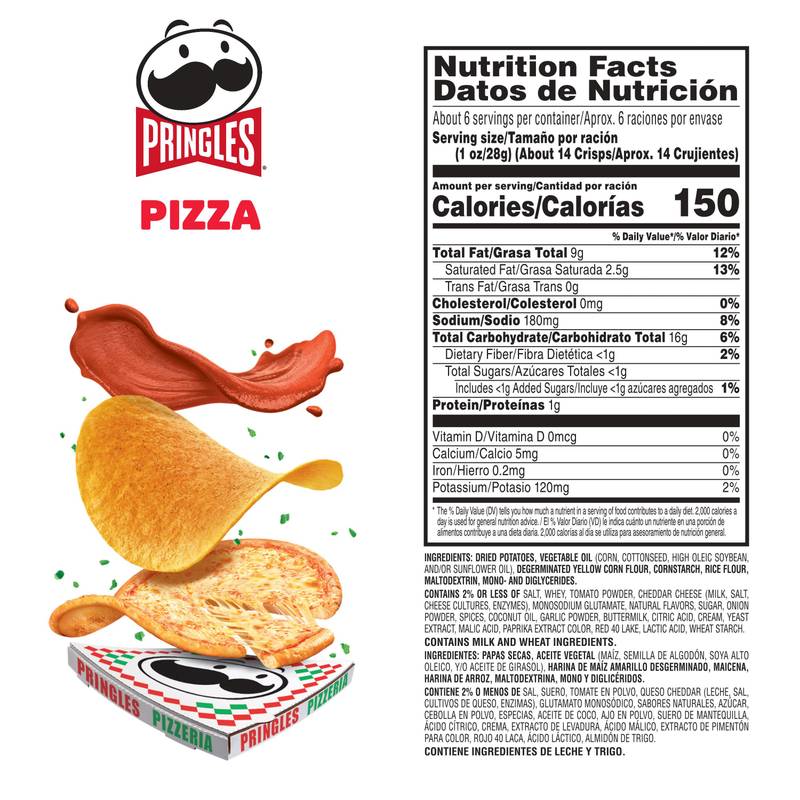 Pringles Potato Crisps Chips, Pizza, 5.5oz