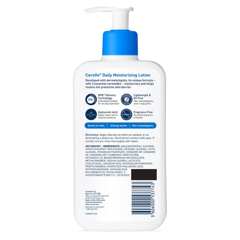 CeraVe Daily Face and Body Moisturizing Lotion for Normal to Dry Skin, Fragrance Free, 12oz