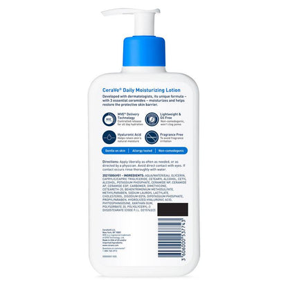 CeraVe Daily Face and Body Moisturizing Lotion for Normal to Dry Skin, Fragrance Free, 12oz