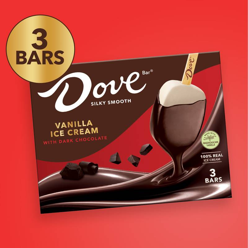 Dove Vanilla Ice Cream Bars Coated With Dark Chocolate, 3 Pack, 2.89 Oz Bars