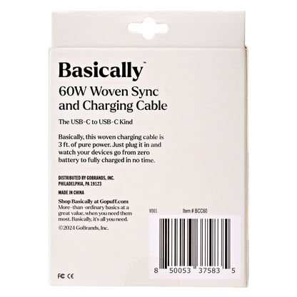 Basically 60W USB-C Woven Charge Cable (3ft)