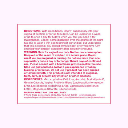 Love Wellness Flora Power Probiotic Vaginal Suppositories 10ct