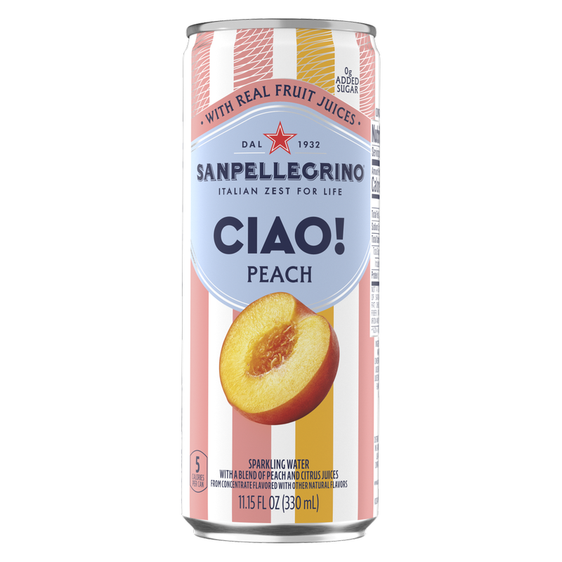 San Pellegrino Ciao! Peach Sparkling Water 6pk 330mL Can – BevMo