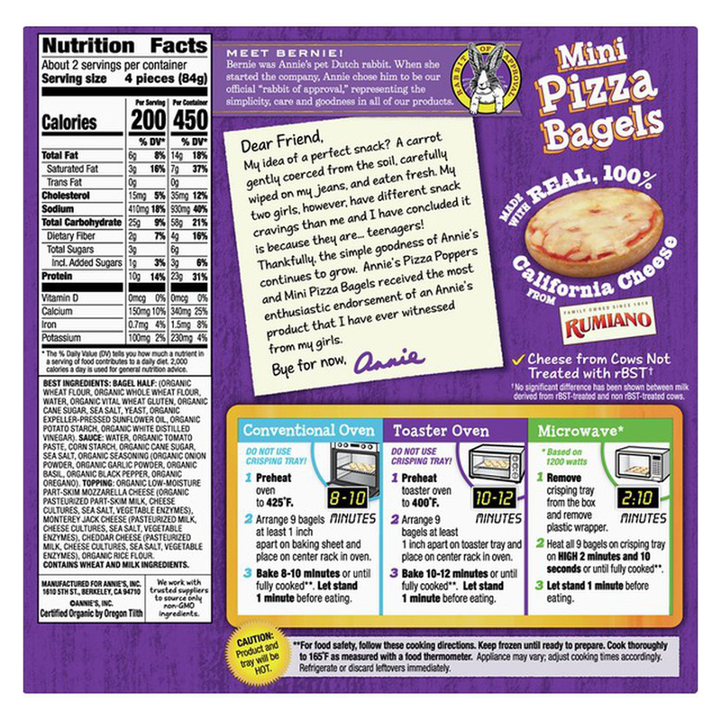Annie's Homegrown Frozen 3 Cheese Mini Pizza Bagels 9ct 6.65oz