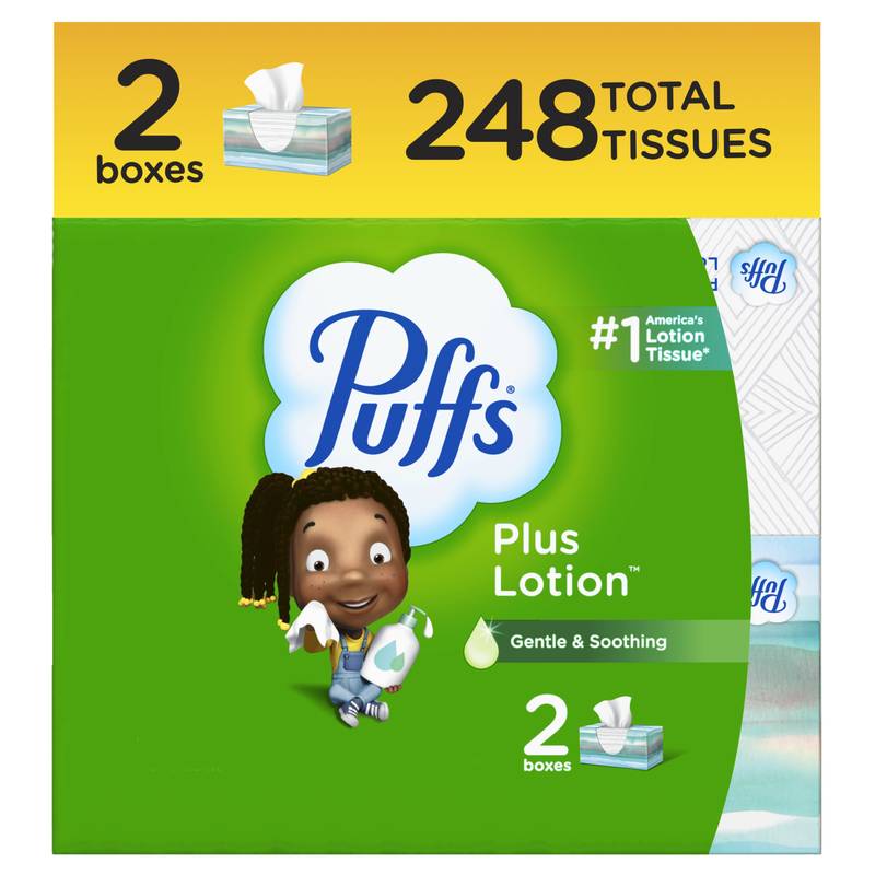 Puffs Plus Lotion Facial Tissue, 2x124 Count, Family