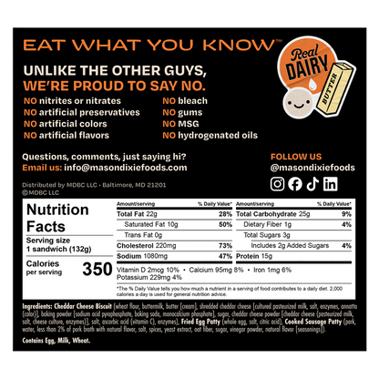 Mason Dixie Foods Single-Serve Cheddar Breakfast Sandwich, 1 ct