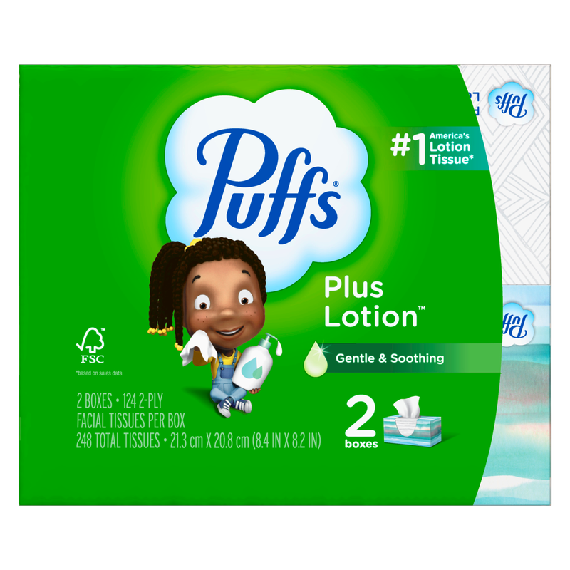 Puffs Plus Lotion Facial Tissue, 2x124 Count, Family