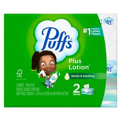 Puffs Plus Lotion Facial Tissue, 2x124 Count, Family