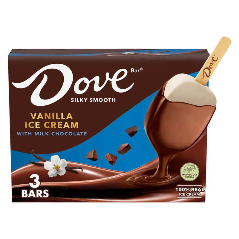 Dove Vanilla Ice Cream Bars Coated With Milk Chocolate, 3 Pack, 2.89 Oz Bars