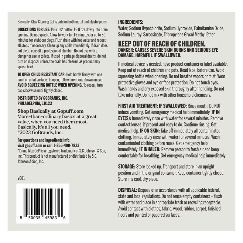 Basically Drain Clog Remover Gel 32 oz.
