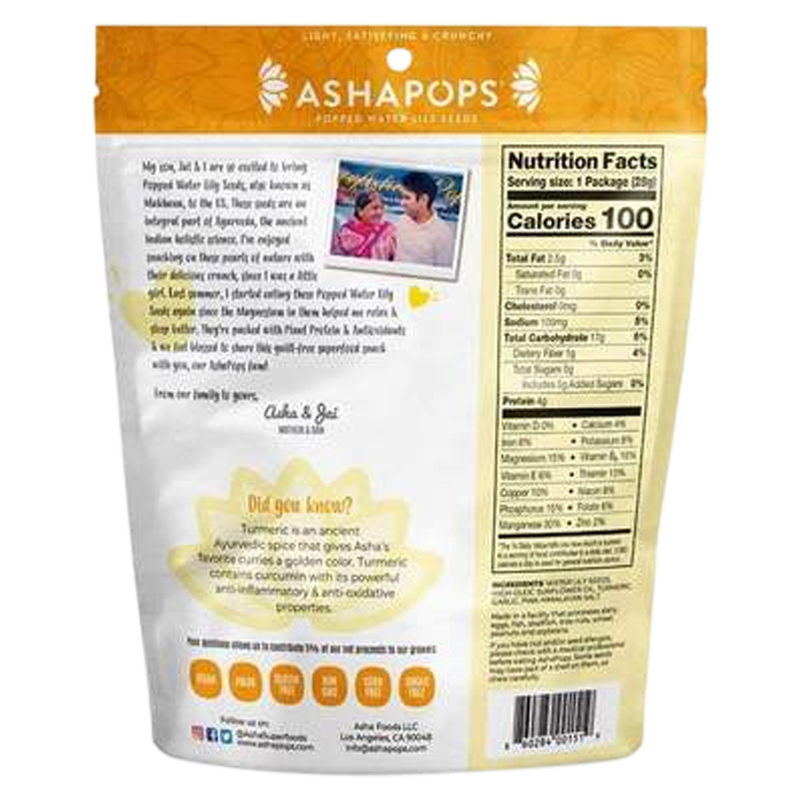 AshaPops Popped Water Lily Seeds Turmeric Garlic 1oz