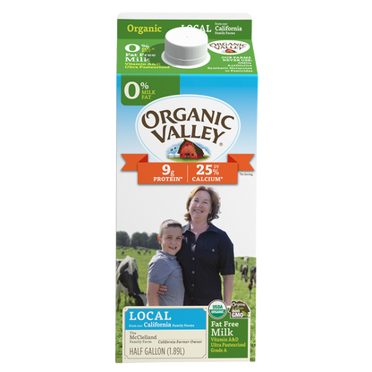 Organic Valley Fat Free Milk 1/2 Gallon CA